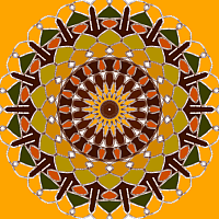 A mandala drawing,,focusing on inward development, arrows pointing inward rather than outward.